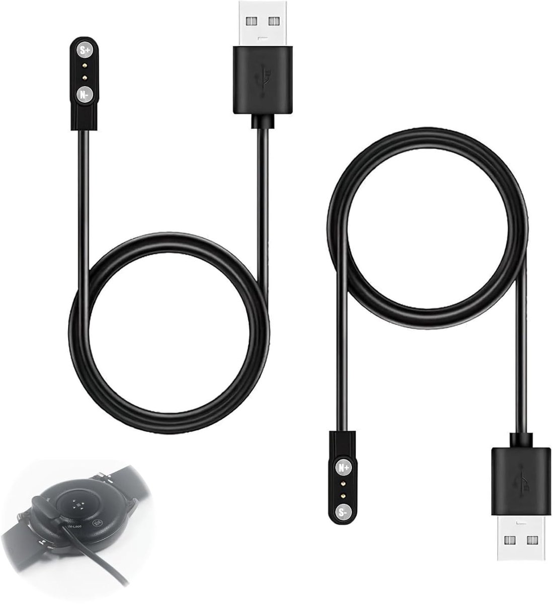 Smartwatch oplaadkabel 60 cm - universele 2-pins magnetische kabel - twee polariteiten - ideaal voor thuis en onderweg - ShopVlot