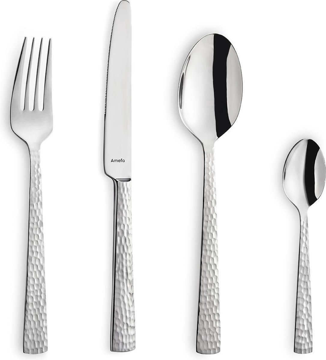 Bol.com Amefa Felicity – 24-delige Bestekset – 6 Personen – 18/0 Chroomstaal – Hoogglans – Gehamerde Afwerking – Cadeauverpakking aanbieding