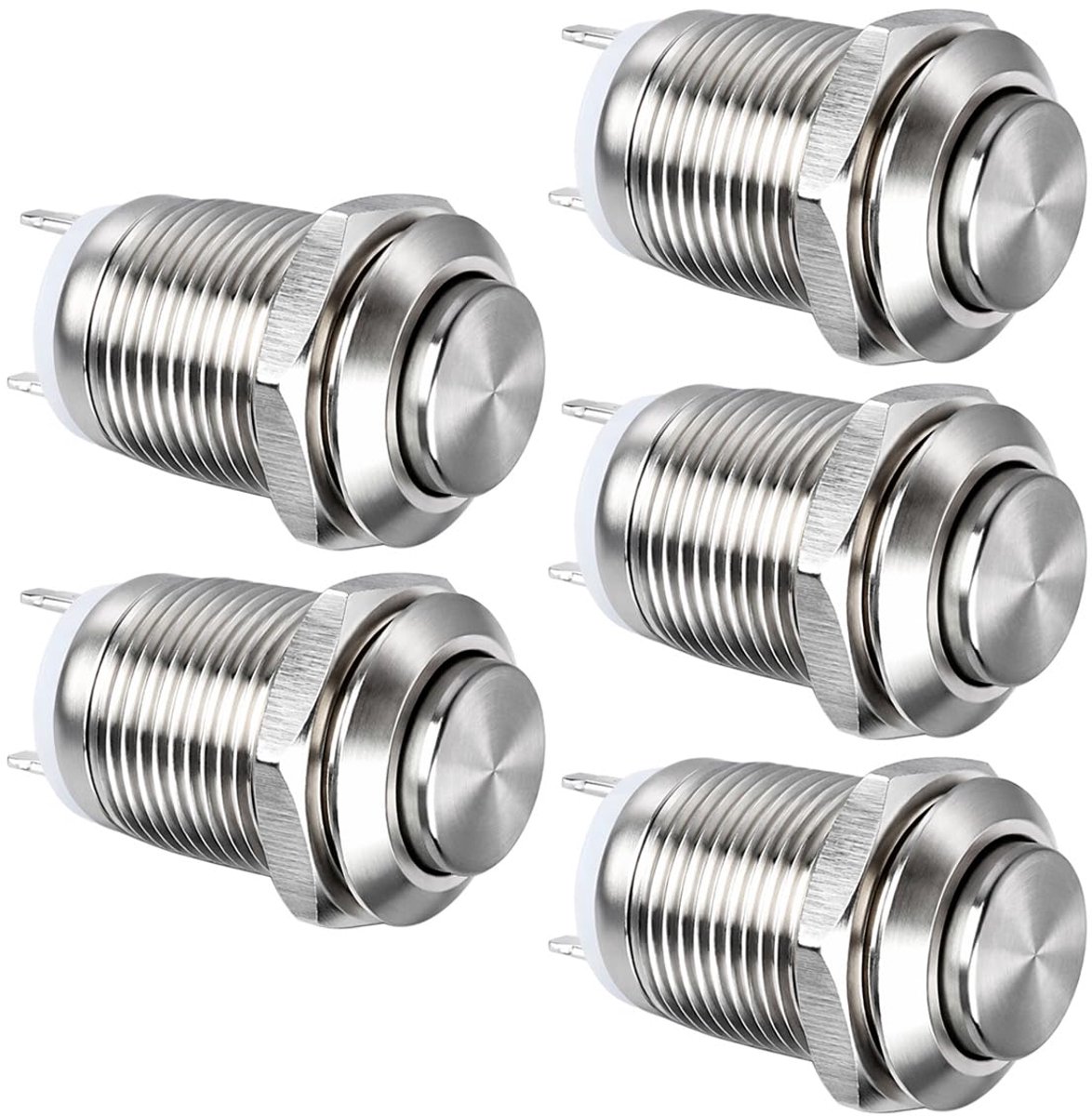 GUUZI 12mm Push Button Momentary Waterproof Metal Push Button SPST NO Momentary Button 2A 12V/ 24V/ 125V/ 250V 5-Pack - ShopVlot