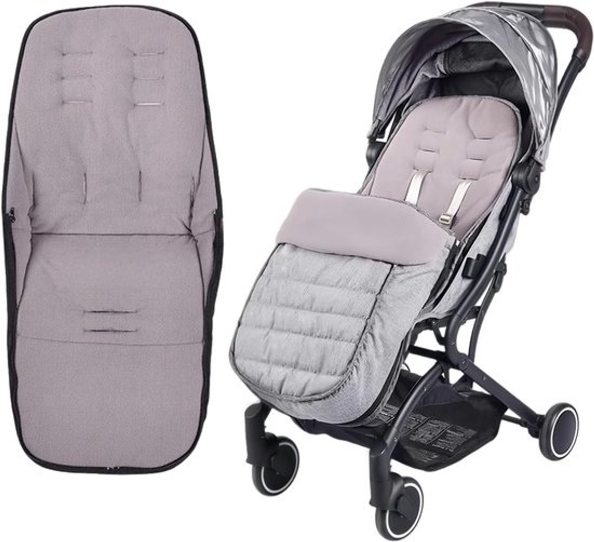 Voetenzak voor kinderwagen - Babybuggyzak - Warmte voor buiten - Wind- en waterafstotend - 44 x 25 x 12 cm - Grijs