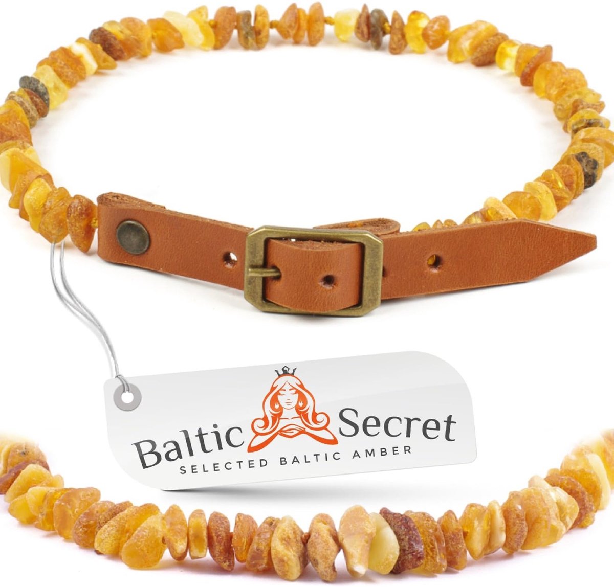 SnelShoppen - Amber Necklace Dog | Verstelbare Amber Halsband voor Honden en Katten met Oranje Leren Band | Natuurlijke Amber Halsband voor Huisdieren