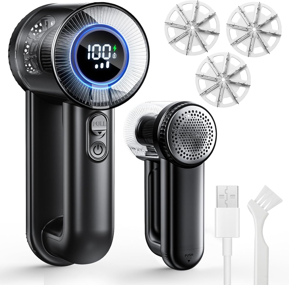 Lint Shaver Portable USB Rechargeable 3-Speed LED Display Electric with 3 Blades for Clothing, Upholstery, Blankets - ShopVlot