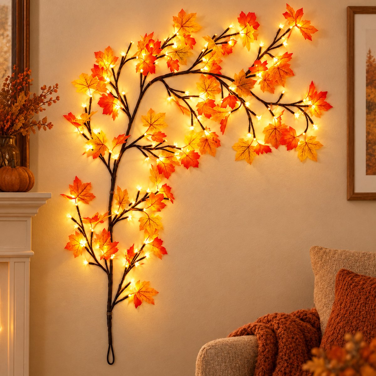 Betoverende Wilgentak-Lichtslinger – lamp – 2,4 meter Twinkelende Boomtak met Afstandsbediening – 144 LED-Slingerlampjes voor Wand – Slaapkamer – Woonkamer & Huisdecoratie – Oranje