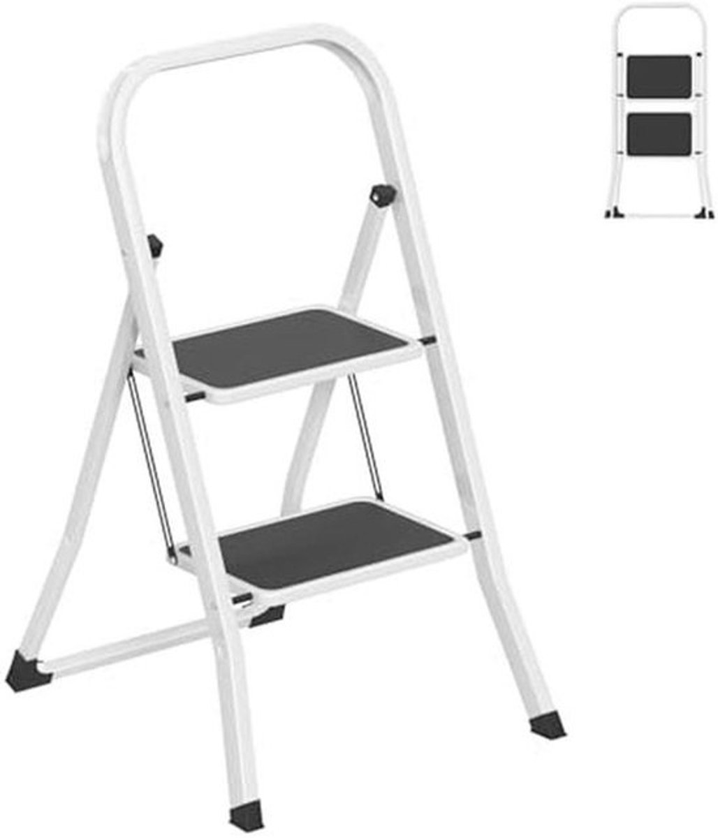 Inklapbare trapladder - Met leuning - Huishoudladder met 2 treden - Voor veilig en comfortabel gebruik