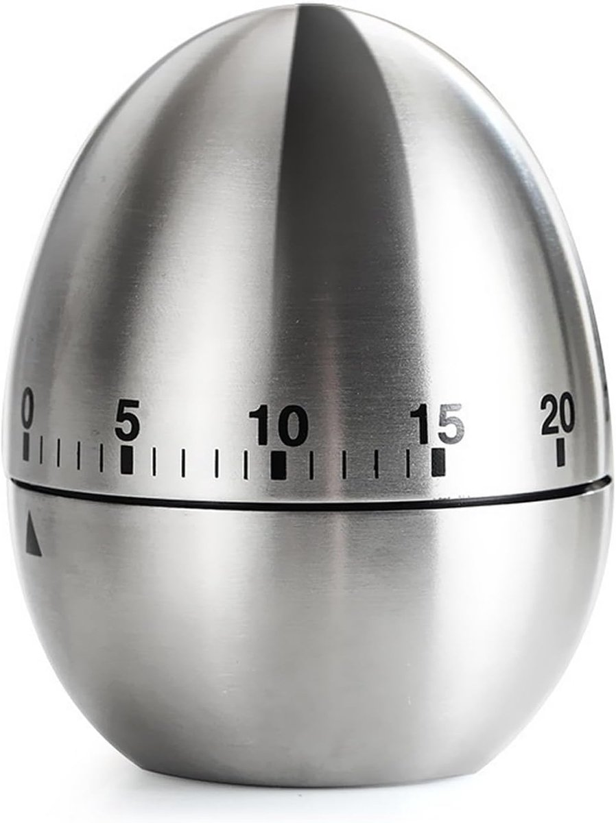 Mechanisch, keukentimer ei van roestvrij staal, tijdmeter keuken, eivormige wekker, geschikt voor keuken, werk- en leeromgevingen, gezinsleven en andere omgevingen