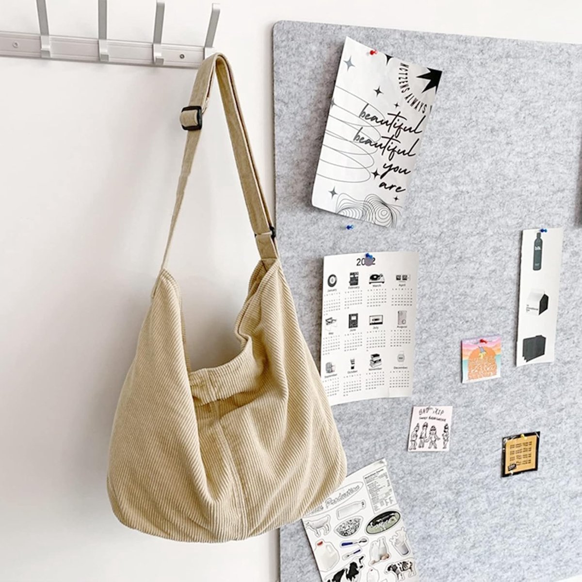 Unisex Corduroy Schoudertas - Grote Dames Shopper Tas van Stof voor Dagelijks Gebruik, Kantoor, School en Reizen