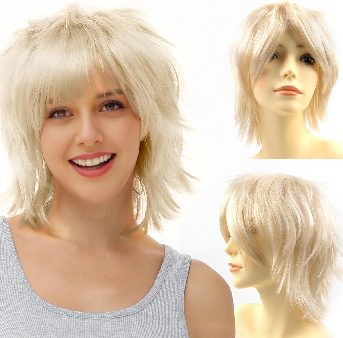Blonde Rechte Cosplay Peruk voor Mannen en Vrouwen - Synthetisch Gelaagd Haar voor Halloween en Carnaval