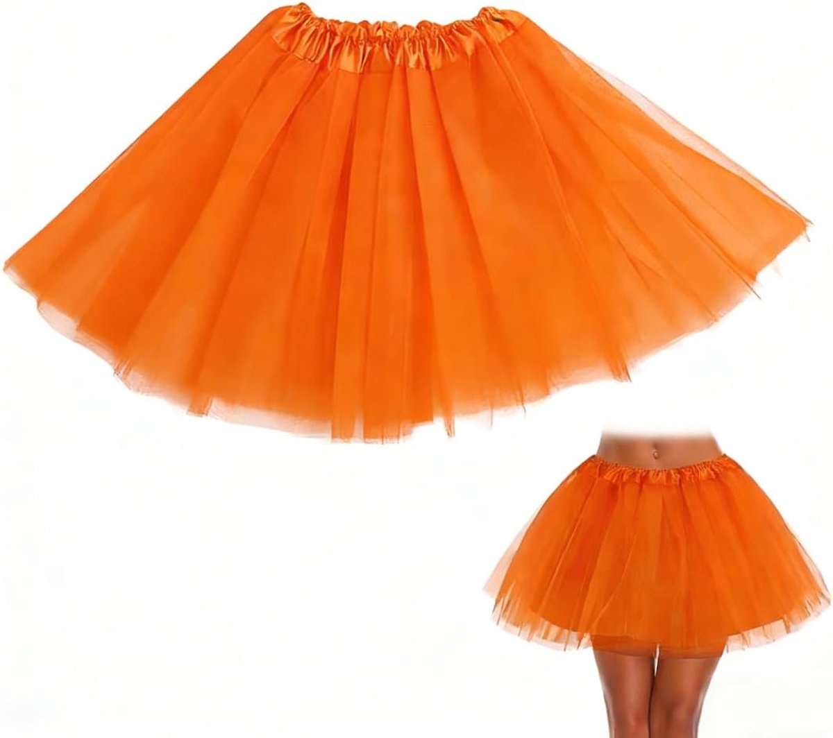 Tutu, balletjurk, petticoat van tule, 3 lagen, 80 petticoat, 40 cm, voor volwassenen, voor Halloween-kostuum (oranje)