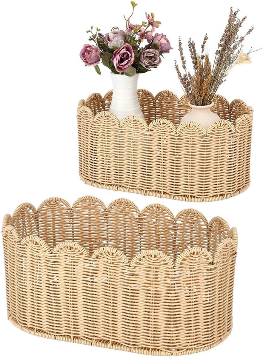 2 stuks geschulpte rieten opbergmanden geschulpte mand elegante rieten met sint-jakobsschelprand geweven opbergmanden voor kinderkamer washanddoeken boeken woondecoratie organiseren 41 x