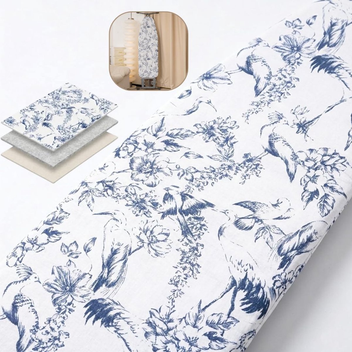 DailySupplies® Strijkplankhoes - Strijkplankhoezen - Strijkplankovertrek -Wit met blauw
