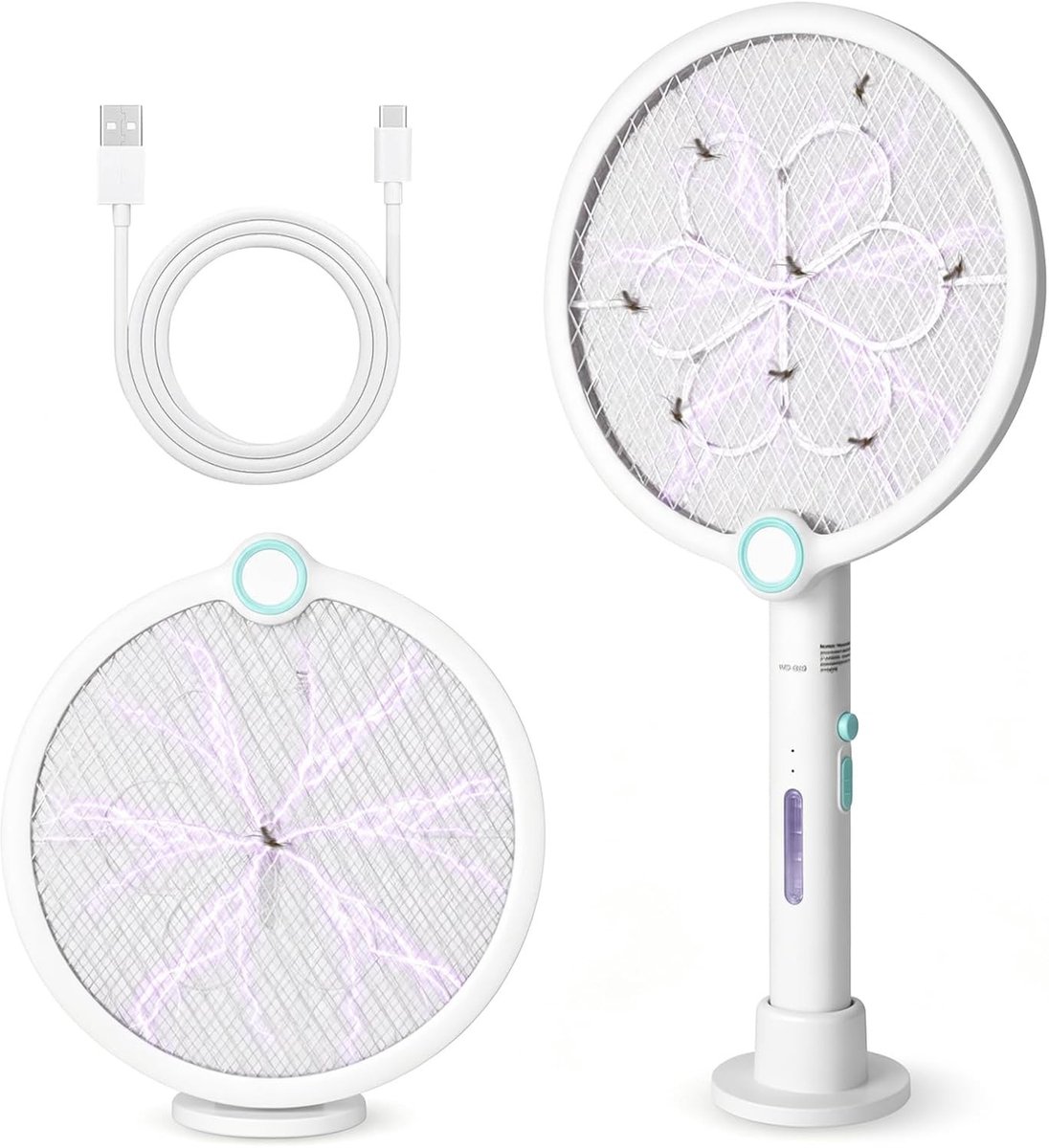 Elektrische Insecten Racket 3800 V - Oplaadbare Vliegende Muggenswatter met UV Licht en 3 Laags Net voor Binnen en Buiten Gebruik