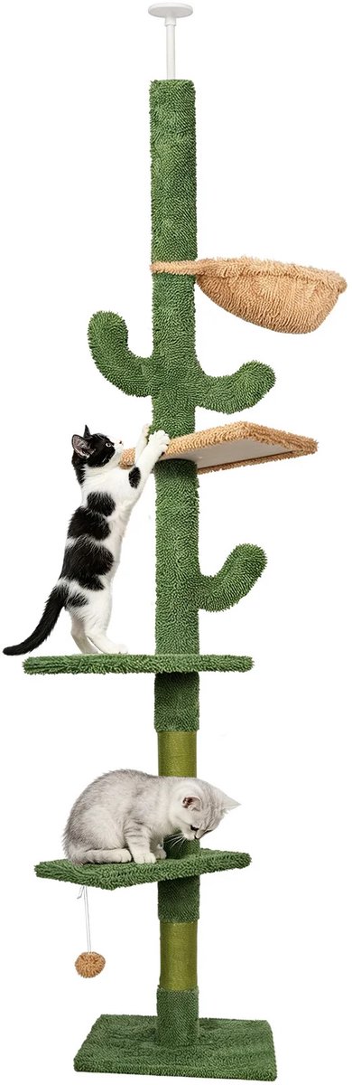 Gudalio Krabpaal - Kattenmand - Kattenboom - Kattentoren - Verstelbaar - Vloer tot Plafond - 229 tot 275 cm - Cactus - Groen