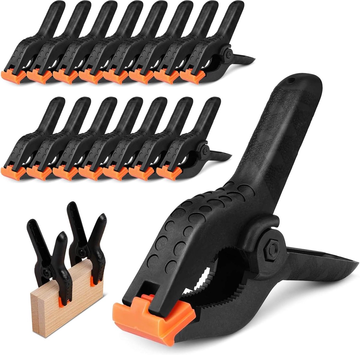 SnelShoppen - 20 Stuks Plastic Klemmen voor Werkplaatsen, Kunst, Houtbewerking, Fotografie - Duurzaam, Niet-Slip, 65x52mm - Zwart