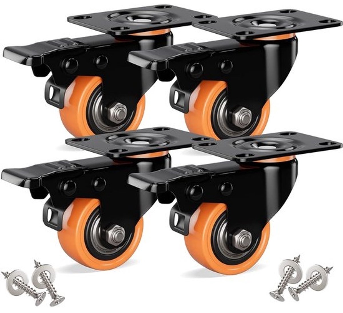 Meubelwielen - 50 mm - Met remmen - Zwenkwielen voor transport - Tot 200 kg
