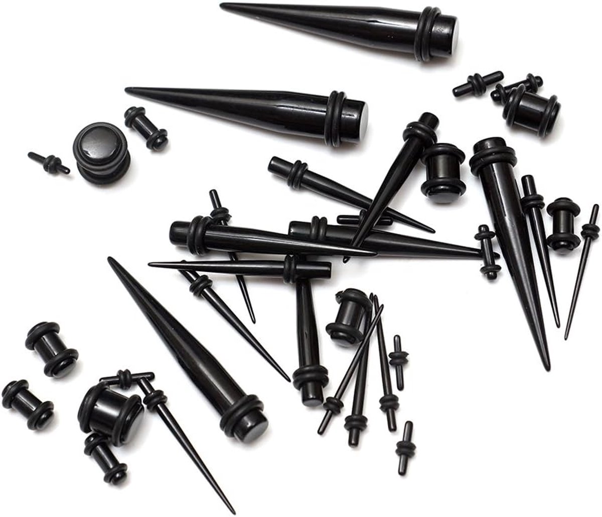 Expander Tunnel Extension Rod Extension Rod Ear Puller Set Black 36 Pieces - ShopVlot