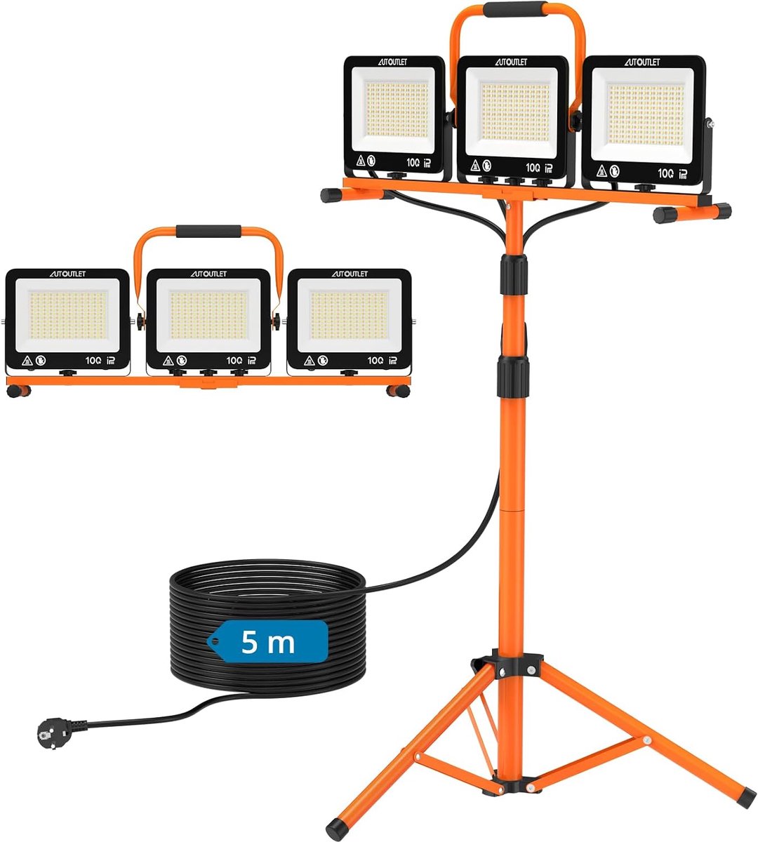 AUTOUTLET Bouwspot led met statief, 300 W, 3 kleurtemperatuurmodi en 5 m - ShopVlot