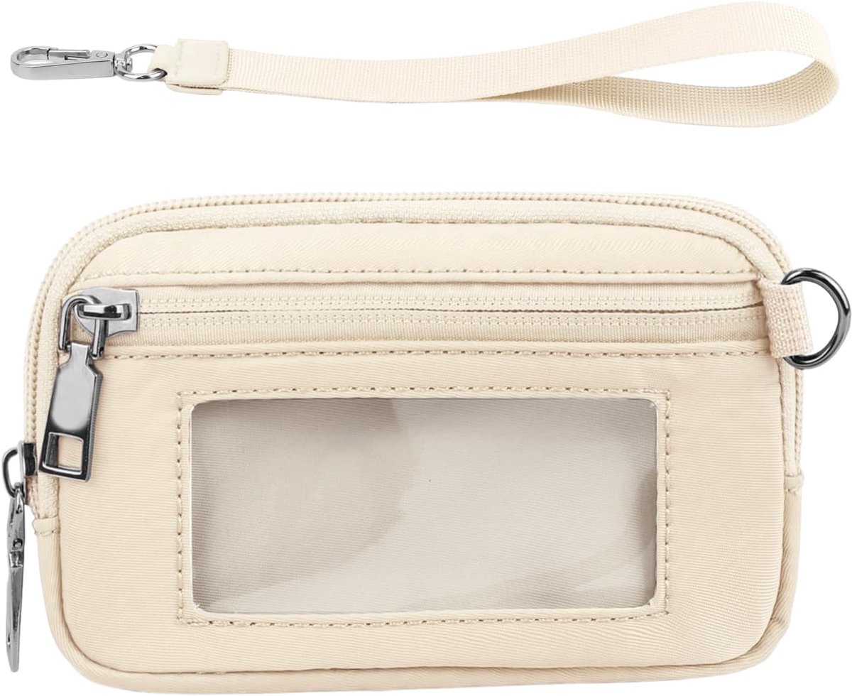 Portemonnee voor dames, muntportemonnee met ritssluiting, kleine nylon portemonnee met kaarthouder, mini-sleutelhanger, portemonnee, kaartenetui, clutch met ID-venster, lippenstiftsleuf voor