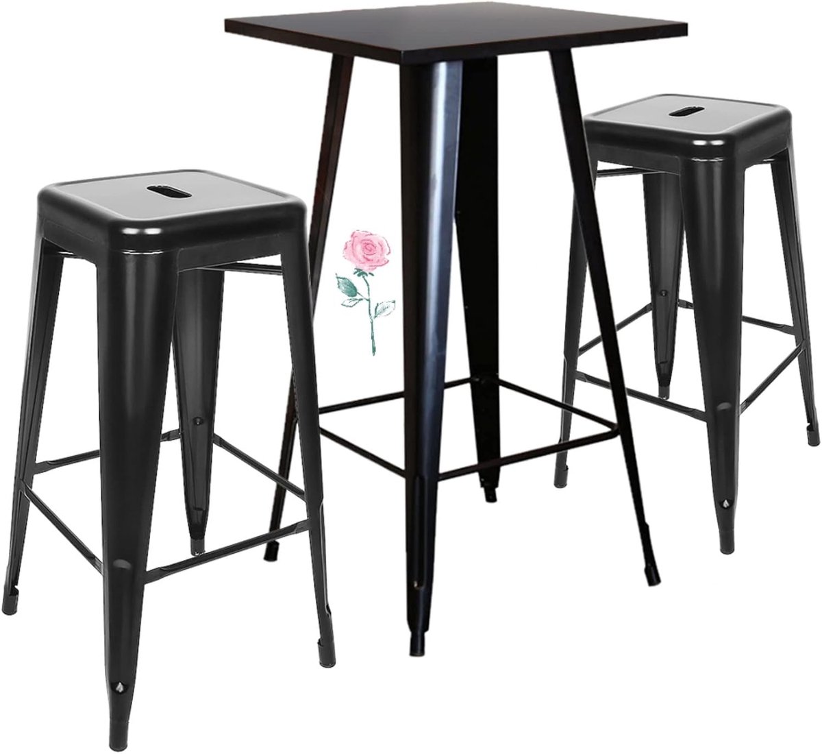 Statafel voor bistrobar, industrieel design voor aperitief, keuken of moderne woonkamer, salontafel van grenenhout en metaal (zwart)