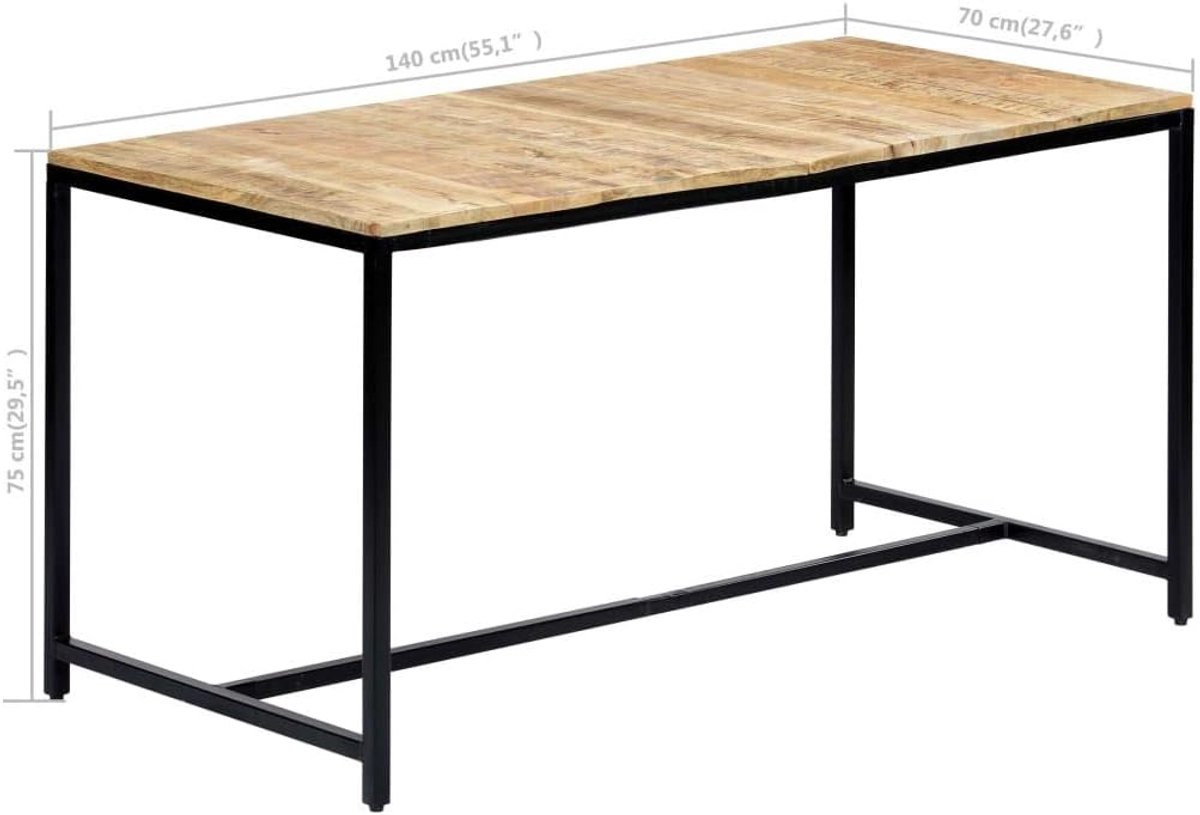 Eettafel, keukentafel, veelzijdige eettafel voor keuken, 140 x 70 x 75 cm, ruw mangohout