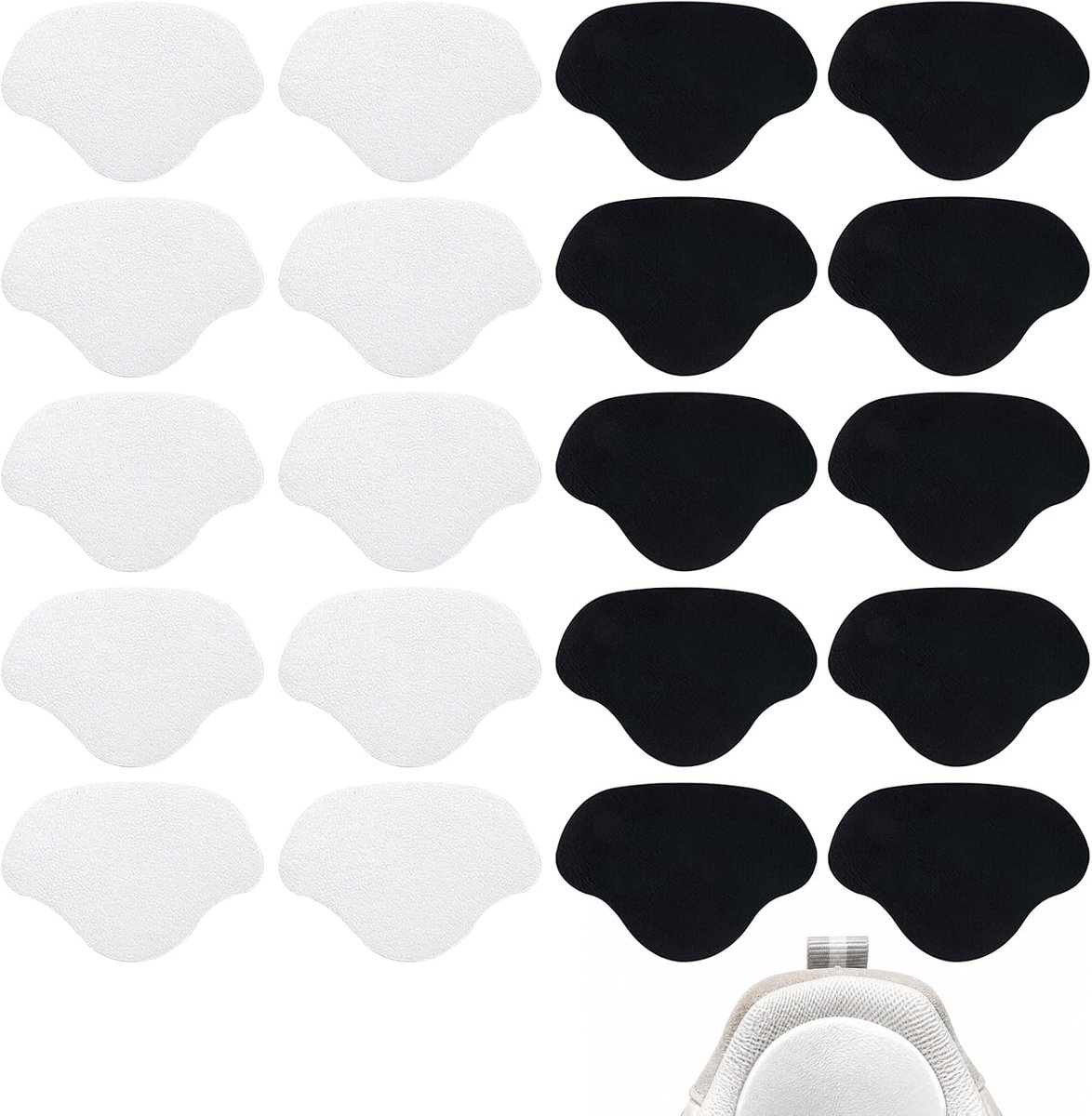 Schoenenzool patch voor hielreparatie, 10 paar microvezel hielbeschermers in zwart en wit, geschikt voor leren schoenen, sneakers en dagelijkse slijtage