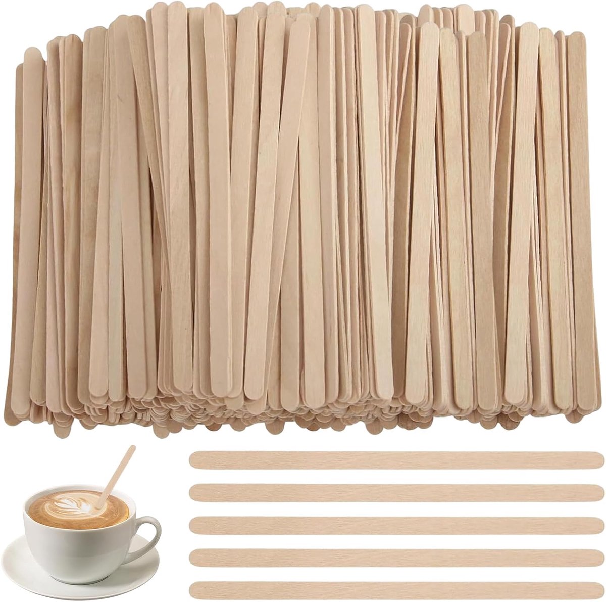 200 STK. Roerstaafjes koffie 14 cm afzonderlijk verpakt, houten stokjes van berk voor koffie & thee, wegwerp koffiestaafjes houten roerstaafjes om te roeren, houten stokjes voor horeca
