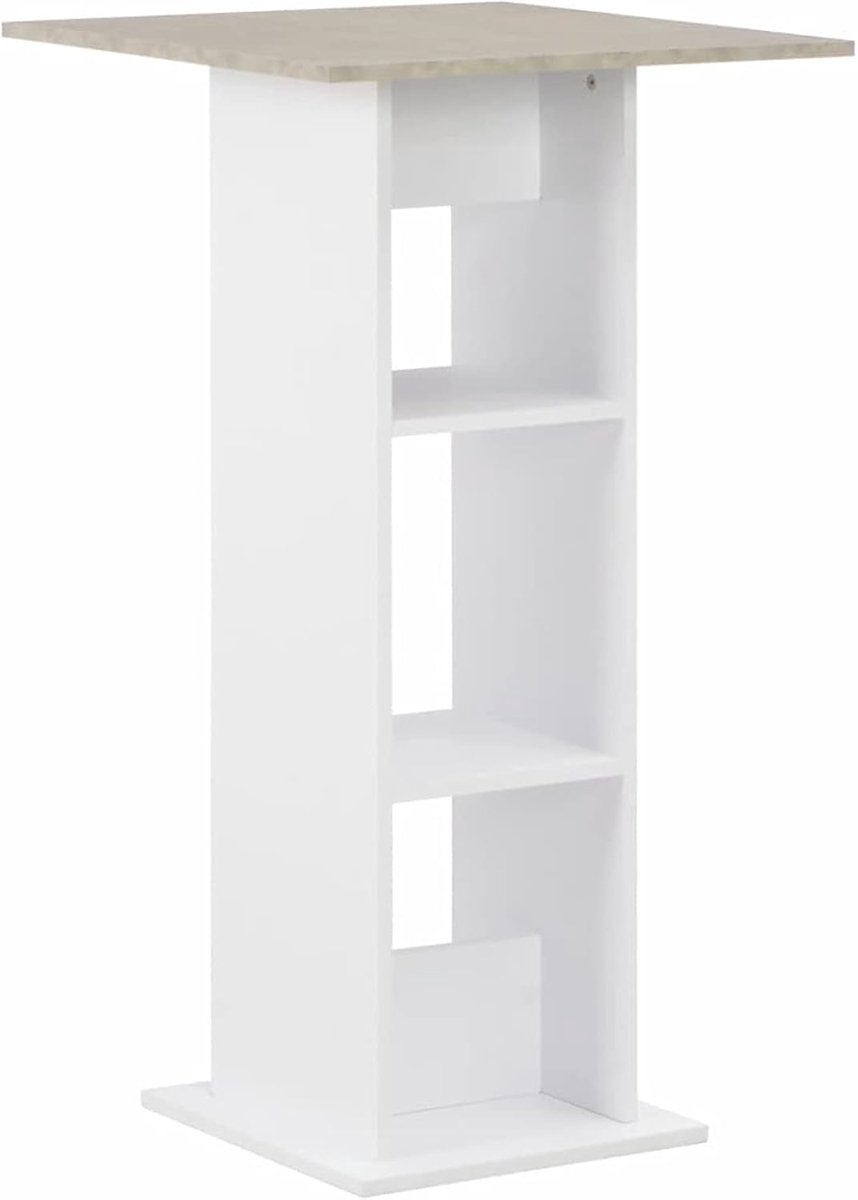 Bartafel comfortabele tafel met 2 planken, boekenkast, meubels, decoratie, kantoor, woonkamer, eetkamer, huis, wit en beton 60 x 60 x 110 cm