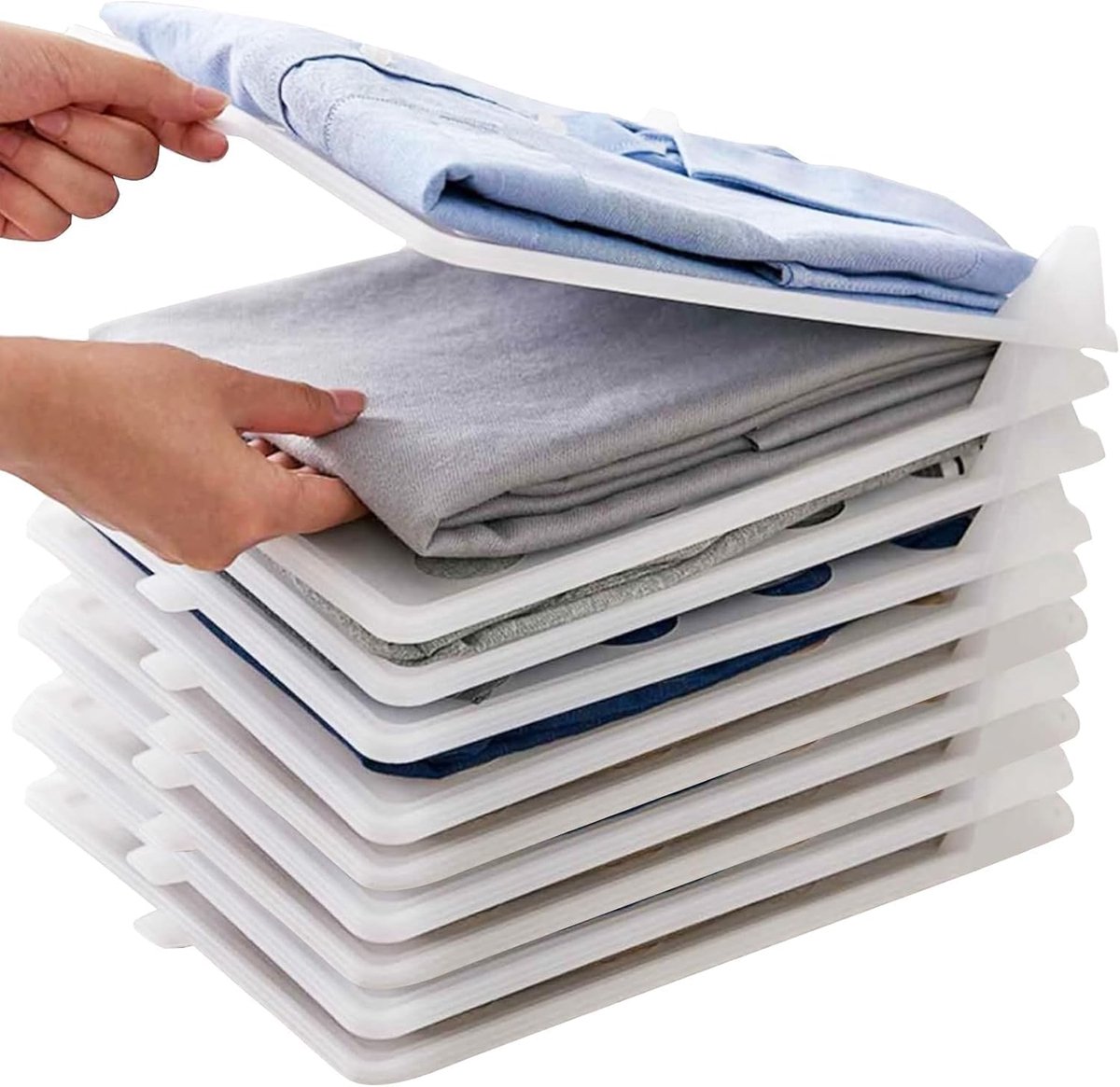 10 stuks T-shirt-organizer, kledingkastorganizer, stapelbaar | Ladeinzetstukken voor kledingkasten, voor badkamer, keuken, kledingkast opslag, ruimtebesparend