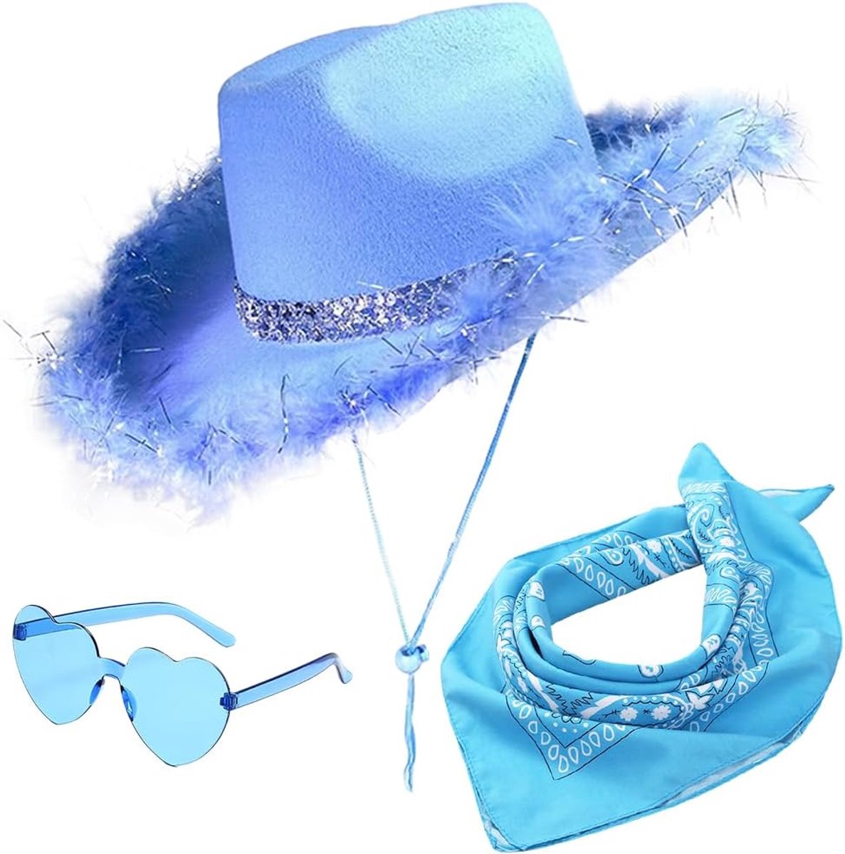 Cowboyhoedenset westerncowboyhoedenset met pentagram-zonnebril en vierkante sjaal Kostuumaccessoires Multifunctioneel voor Halloween Vrijgezellenfeest2