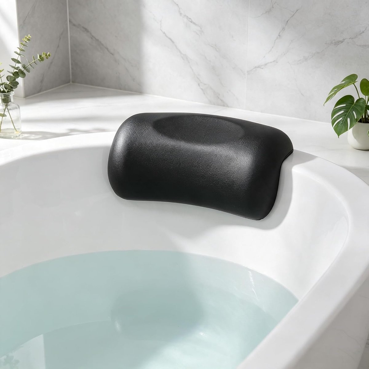 Badkussen, ergonomisch badkussen, PU-badkussen met zuignappen, waterdicht badkussen, badkuip-nekkussen, antislip, badkameraccessoires voor badkuip, spa, zwart