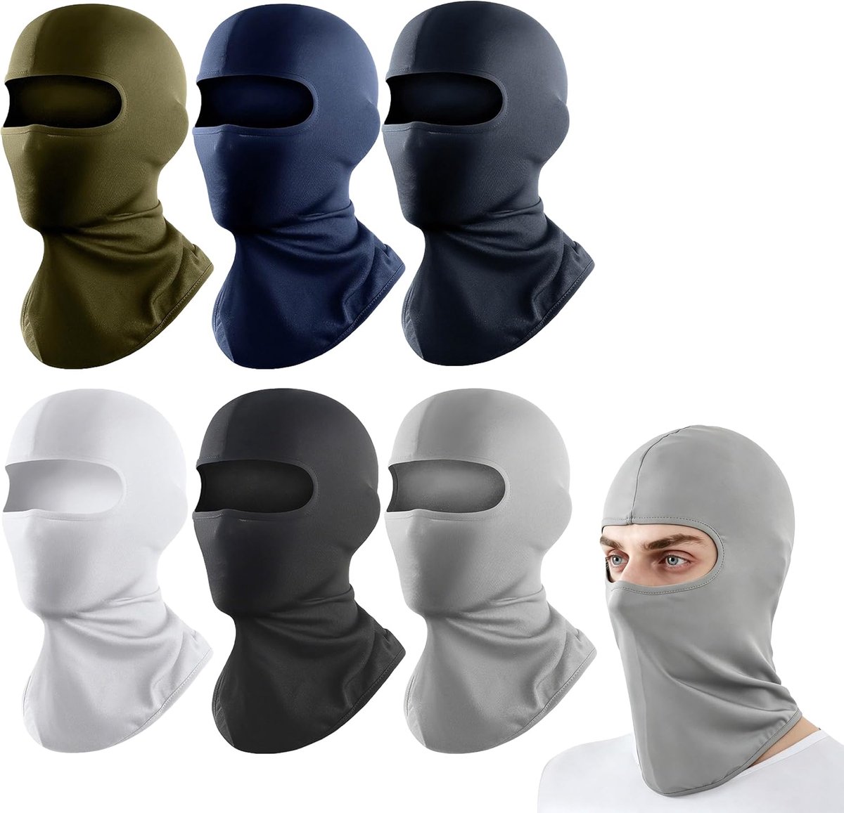 Motorcycle Balaclava Black Full Face Mask – 6 stuks ademende bivakmuts, winddicht gezichtsmasker voor fietsen, motor, skiën en outdoor