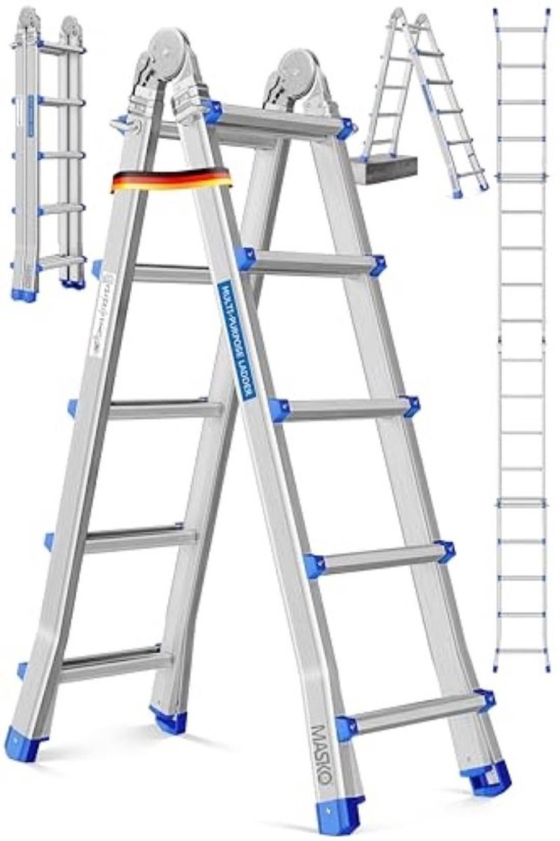 Telescopische ladder - vouwtrap, steiger - werkzaamheden op hoogte - 3-in-1 multifunctioneel - 5.1 m - aluminium