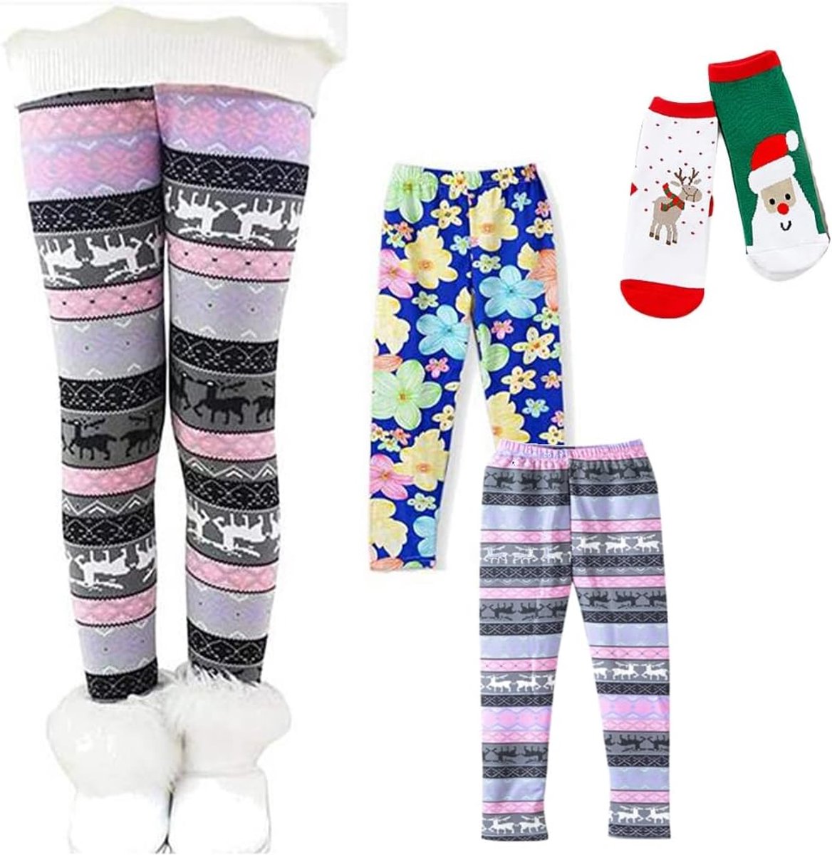 2 stuks broeken kinderen meisjes winter dikke warme lange broek bloemenpatroon print verdikt fluweel plus fluwelen leggings broeken