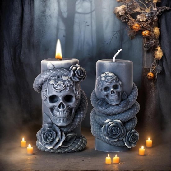 Doodshoofd, kaarsvorm, siliconen vormen, kaarsen, Halloween, doodshoofd, kaarsvormen om te gieten, siliconen vorm, gietvormen, kaarsen voor cosplay, carnaval, Halloween-decoratie (B) — afbeelding 2