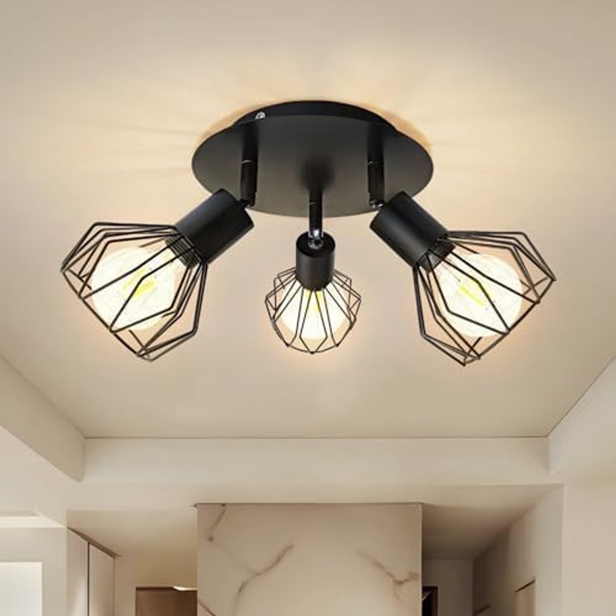 Led-plafondspot, 350 graden draaibaar, met metalen rooster, vintage plafondspot voor keuken, hal en werkkamer, max. 40 W (zonder lampen)
