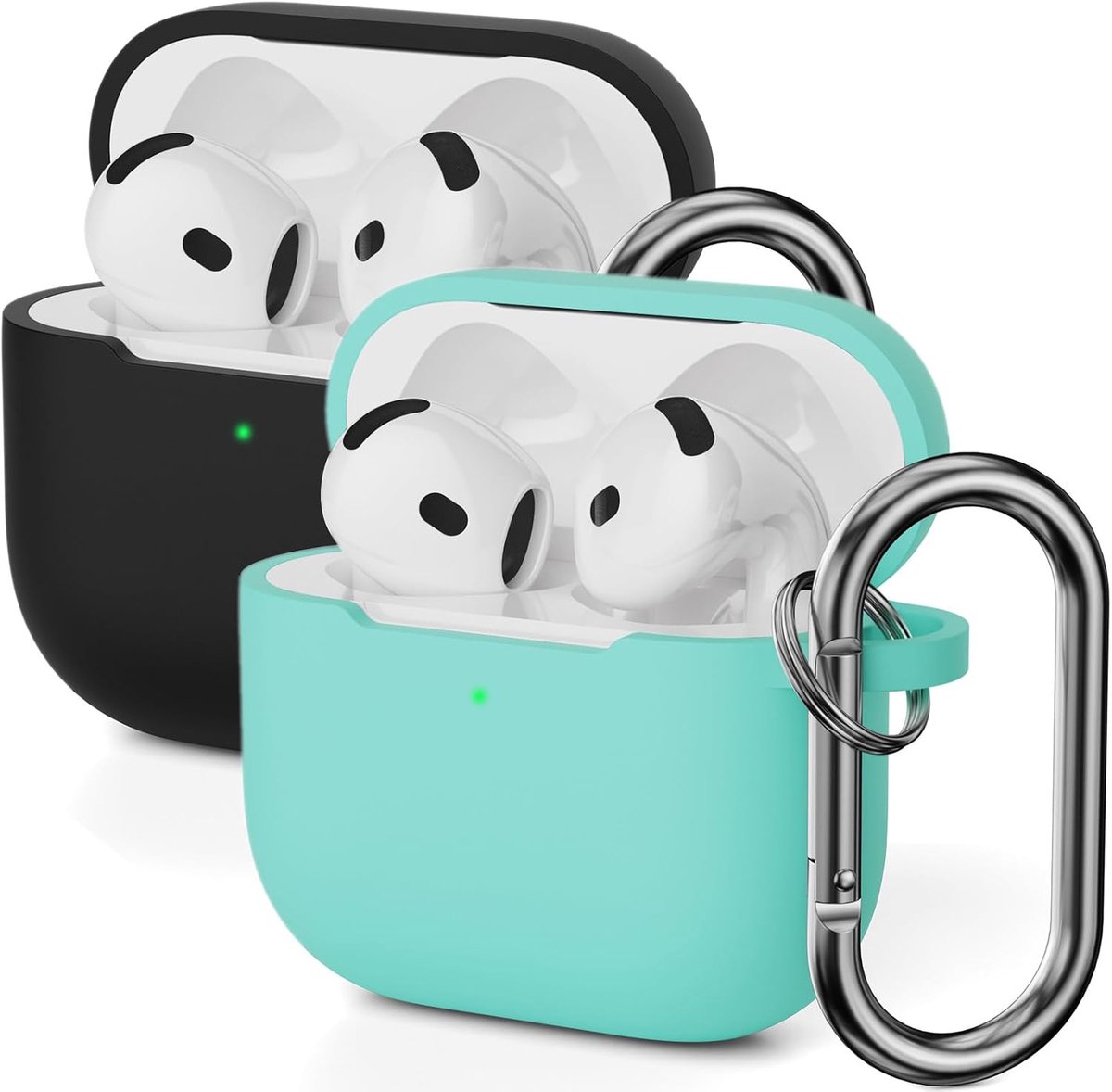 Hoesje compatibel met AirPods 4e generatie (2024) met karabijnhaak, beschermende siliconen hoes voor Airpods 4, zachte siliconen schokbestendige hoes, LED aan de voorkant zichtbaar (zwart