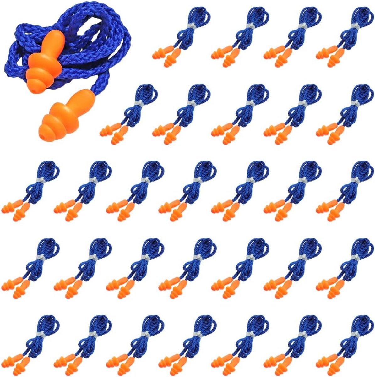 30 paar oordopjes met snoer, geluiddempende oordopjes, herbruikbaar, van siliconen, met ruisonderdrukking, voor geluidsdemping en gehoorbescherming