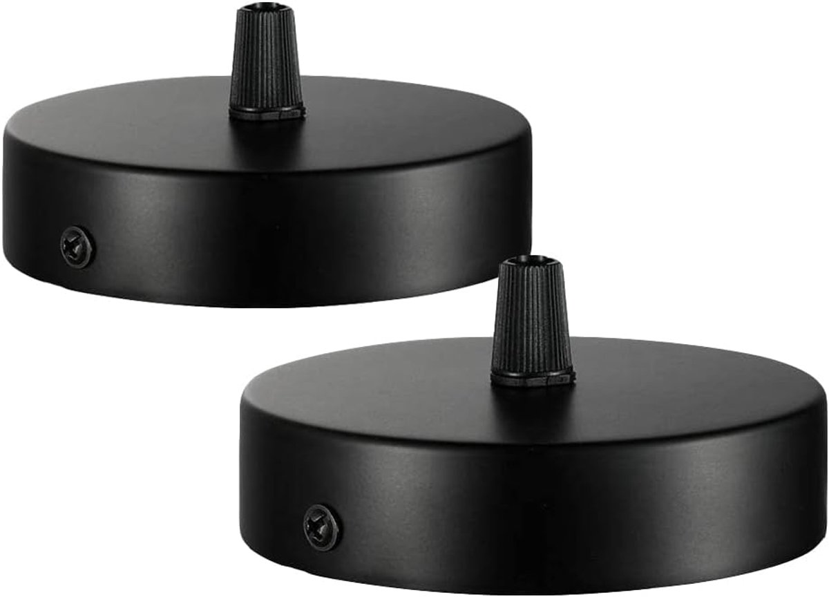 2 stuks plafondluifel 100 x 20 mm, aansluitdoos van metaal, 1 gat ronde lampenkap - plafondrozet - mat zwart, geschikt voor alle lampen