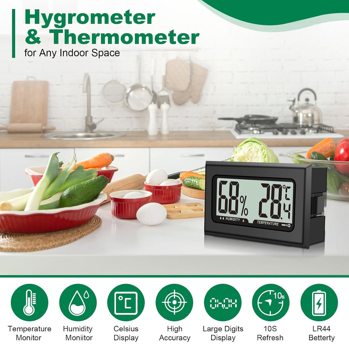 4 stuks luchtvochtigheidsmeter, thermometer, mini-digitale hygrometer met LCD, temperatuurkamerthermometer voor binnen, kantoor, woonkamer en wijnkelder (batterijen inbegrepen) (4) — cadeau in Cadeau-ideeën - foto 4