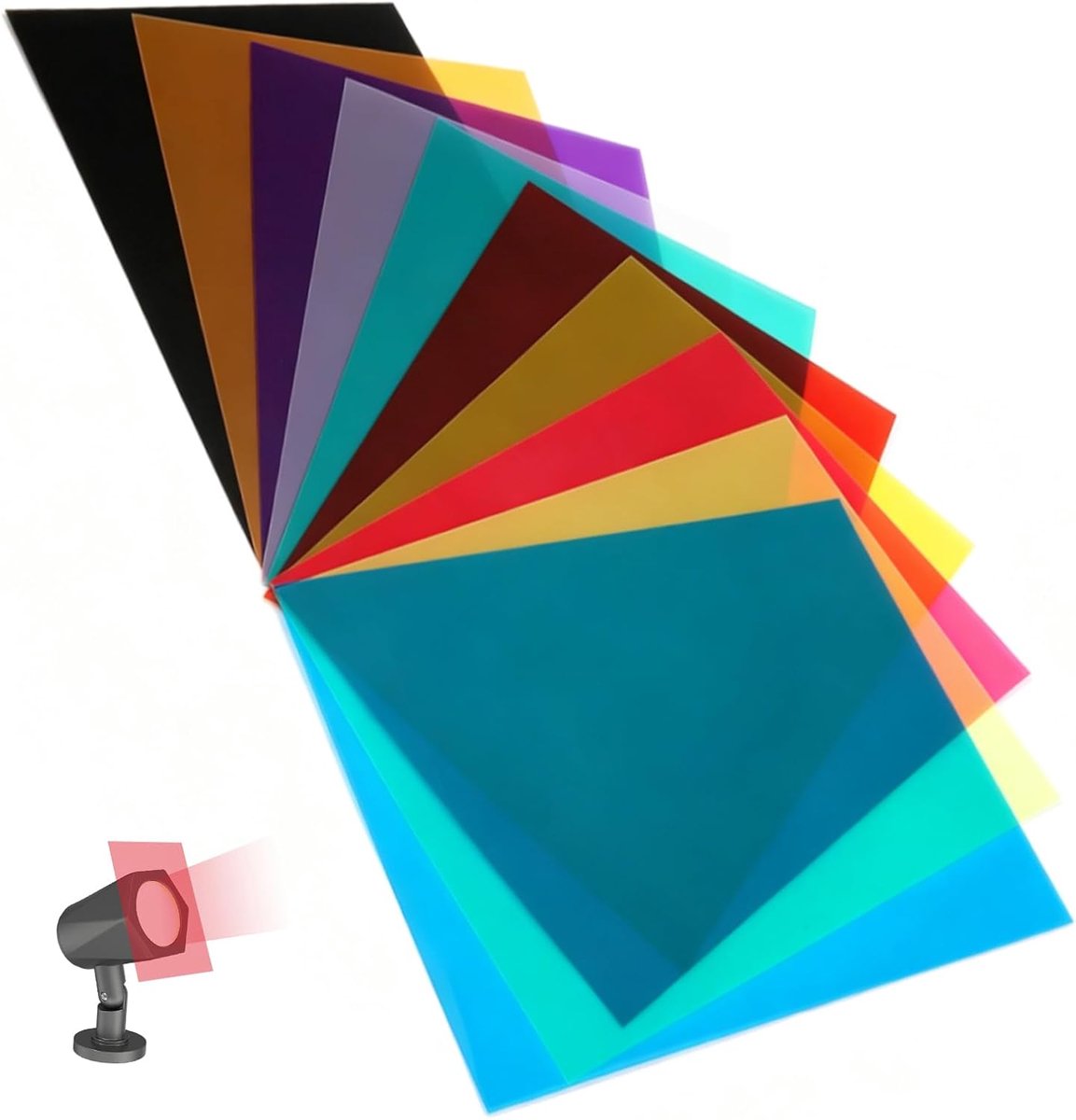 20 stuks kleurfolies, gelfilterfolie, transparant pvc-filter, hittebestendig en lichtdoorlatend, voor fotostudio, video, podiumverlichting, feestdecoratie en doe-het-zelfprojecten