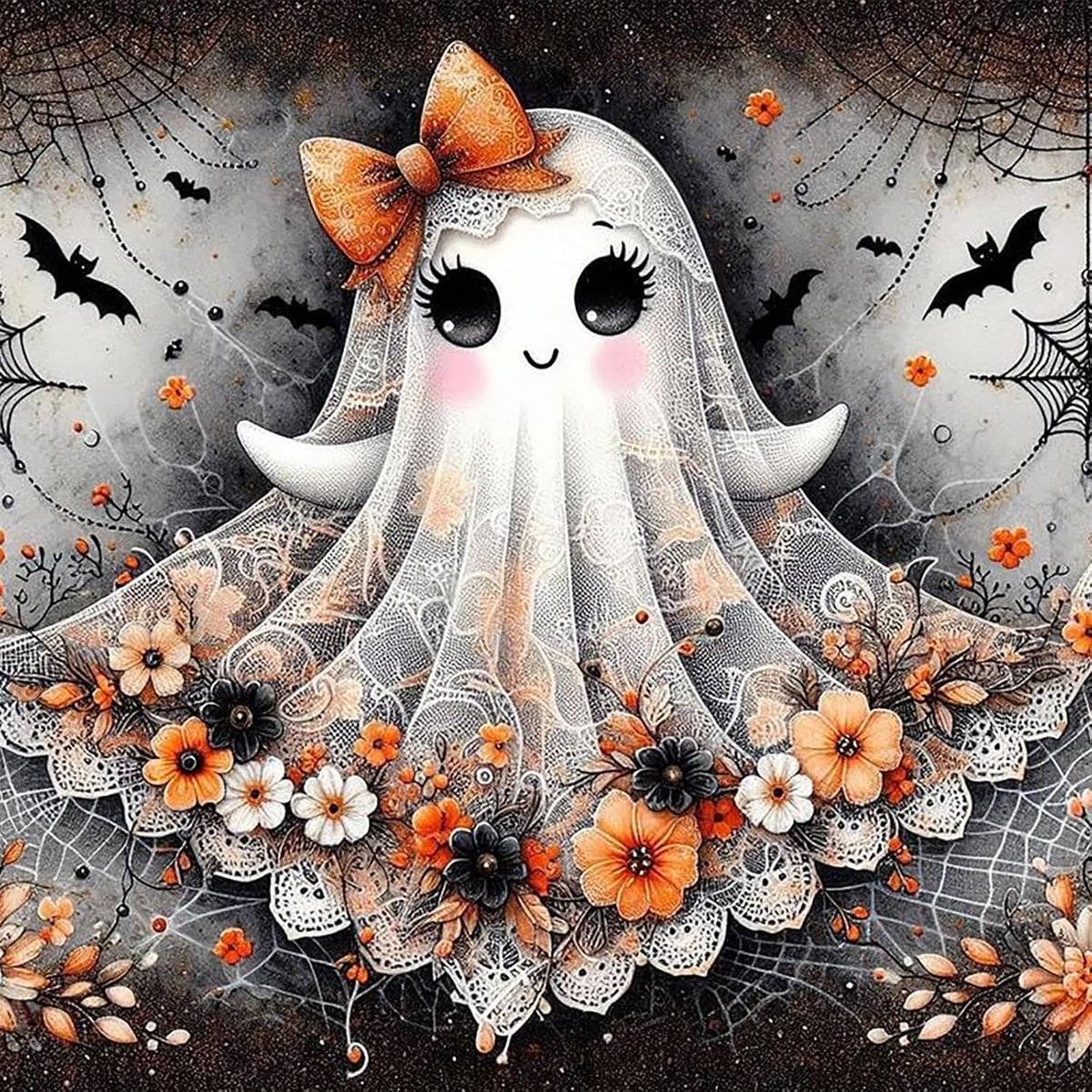 5D Diamantschilderijkits voor volwassenen en kinderen, schattige geest diamantkunst, doe-het-zelf volledige boor ronde Halloween diamant kunstkits voor thuis wanddecoratie, 30 x 30 cm