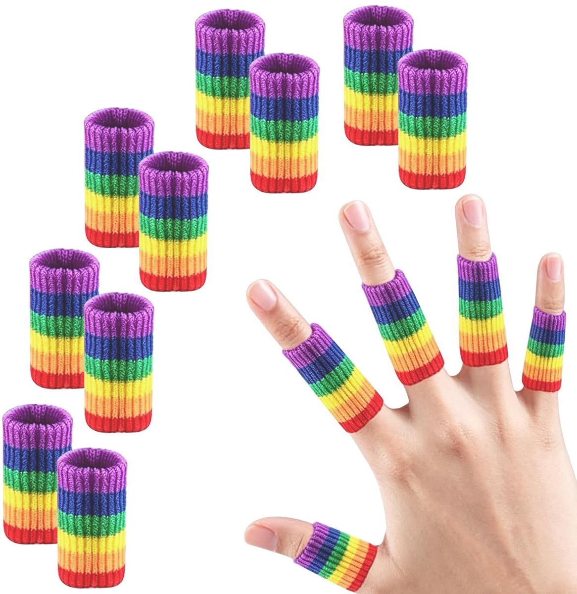 EUGENEKELLY 10 stuks compressiemouwen voor vingers, kleurrijke vingerbescherming, duimspalk om te activeren, artritis, zwelling, basketbal, sport