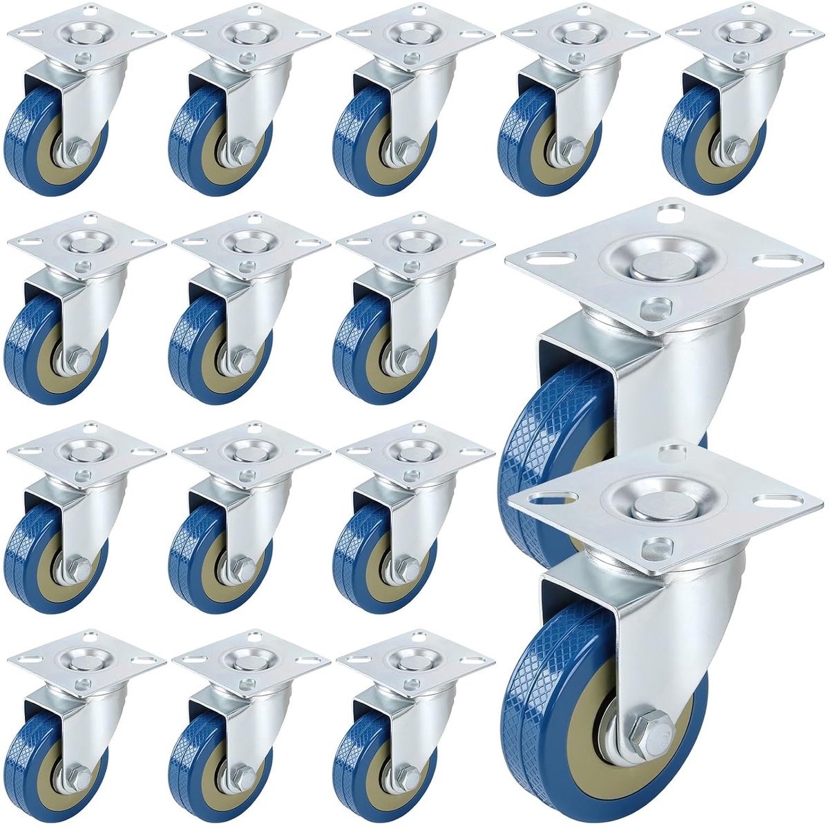 16 Pieces 50 mm Castors Furniture Wheels with Brake, Heavy Duty PVC Casters, Transport Wheels for Workbench Furniture - ShopVlot