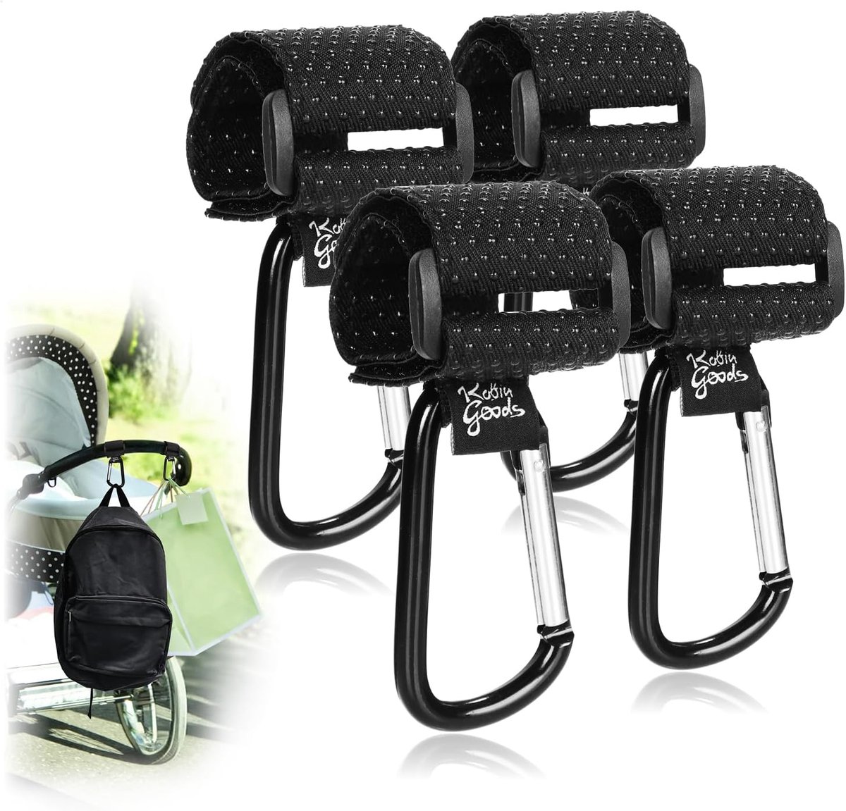 4x Stroller Hooks with Non-Slip Rubber Buttons for Diaper Bags - Stroller Bag Holder - Carabiner - ShopVlot