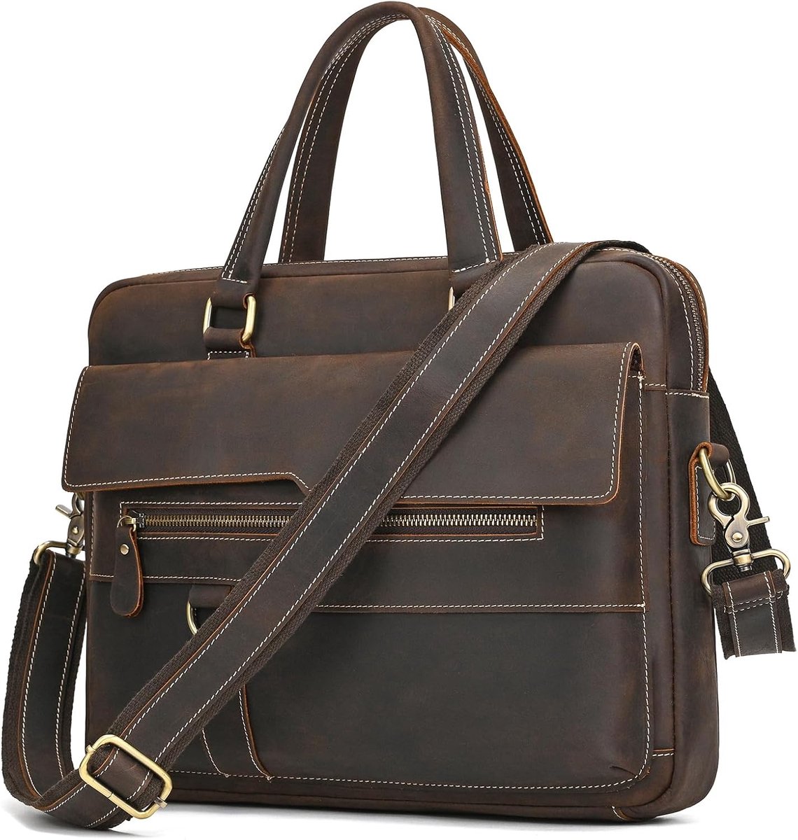 Large Laptop Bag for Men with Removable Shoulder Strap, Genuine Leather, 15.4 Inch Laptop Business Bag, Shoulder Bag - ShopVlot
