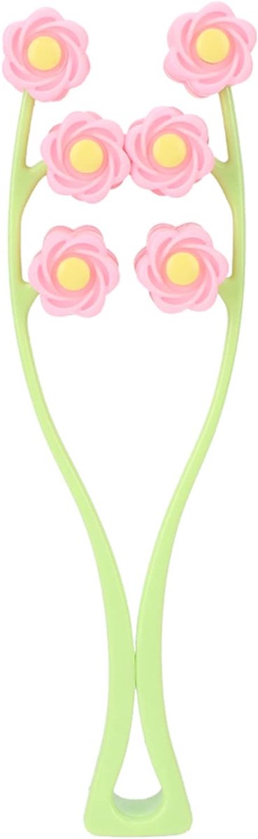 SnelShoppen - Flower Massage Roller - Gezichtsmassageroller met Ergonomische Handgreep en V-vormige Dubbele Rollers - Roze - Perfect voor Thuisgebruik