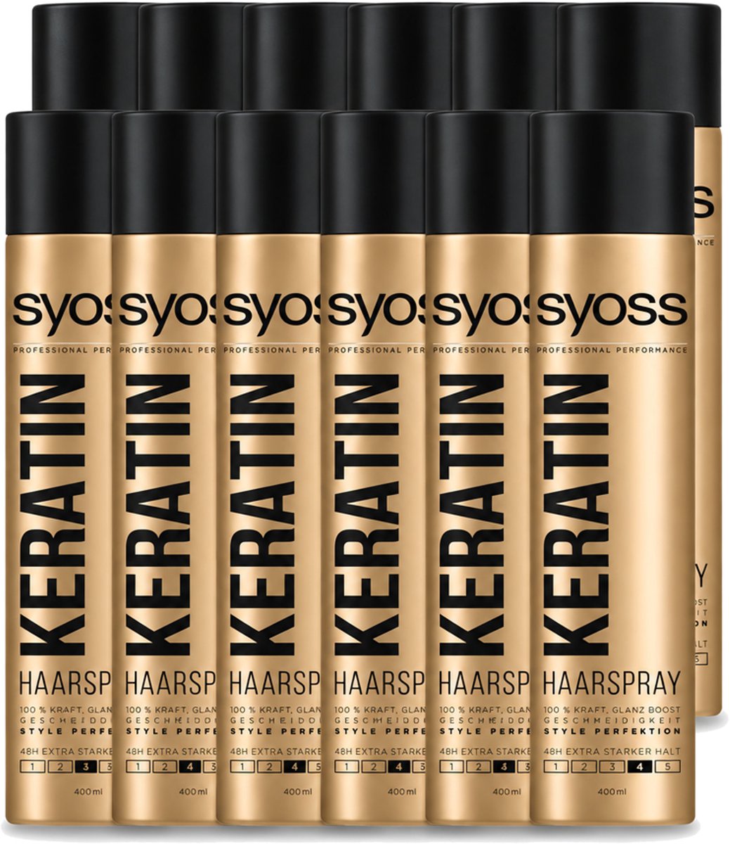 12 x Syoss – Haarspray – Keratin Hold 4 – 400 ml - Voordeelverpakking - 12 stuks