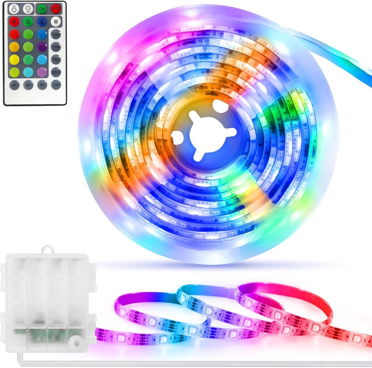 SnelShoppen - Battery Operated LED Strip 2m - 60 RGB 5050 SMD LED Strip met IR Afstandsbediening - Waterproof Outdoor Light Strips voor TV, Keuken, Sl