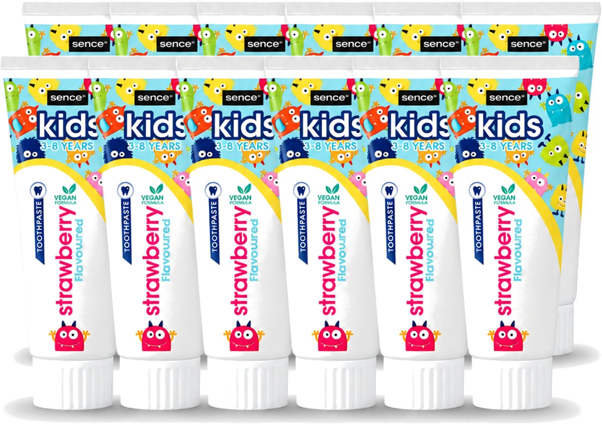 12 x Sence - Kids 3-8 Jaar - Tandpasta - Aardbei Smaak - Vegan - 75 ml - Voordeelverpakking - 12 stuks