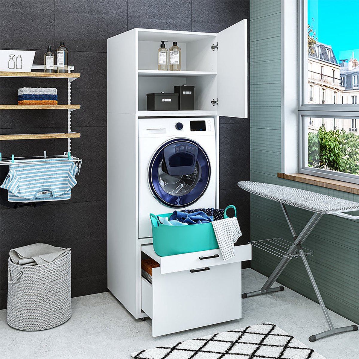Roomart SERIE 2 Wasmachine Ombouwkast 67x205 cm - met Opzetkast - Wit