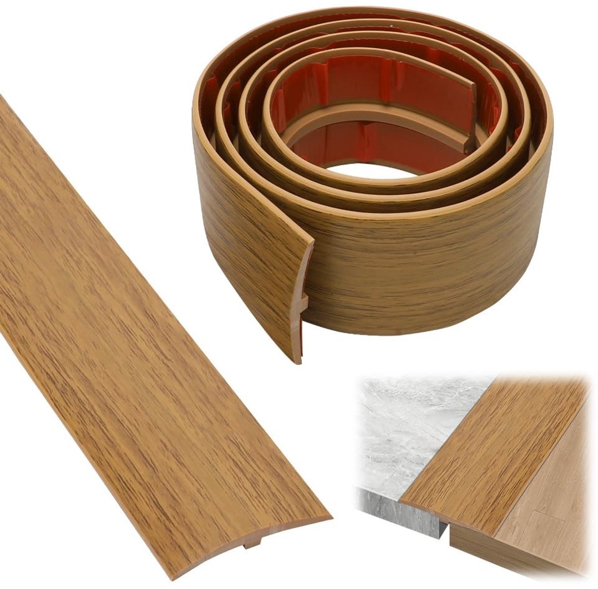 Overgangsprofiel 2 m x 2 cm, zelfklevend PVC, T-profiel voor vloercompensatie, afdeklat voor parket en laminaatvloeren, drempels en hoogteverschillen